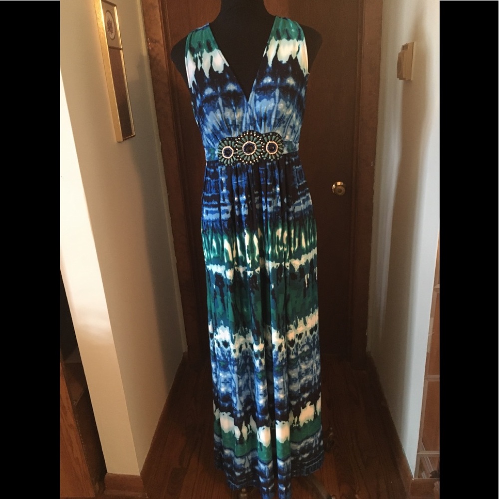ECI Beaded Sleeveless Tie Dye Maxi Dress Size 12